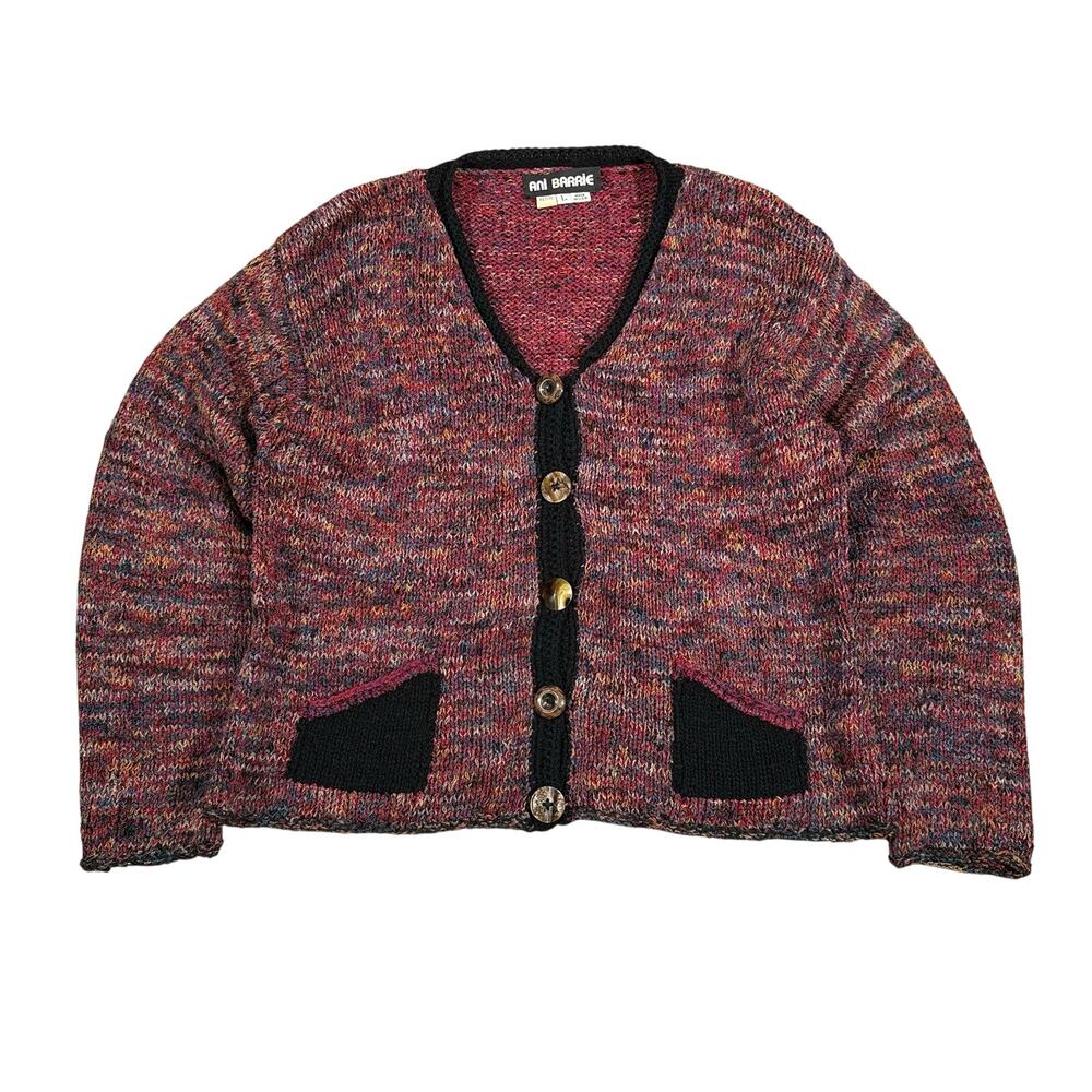 Vintage Multicolor Knit Cardigan Sweater 90s Ani Barrie Made USA Petite Medium